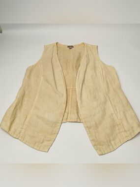 J. Jill 100% Linen Hand-Dyed Open-Front Cascading Draped Vest Cream Tan | Medium
